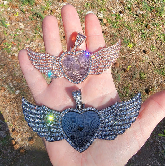 XL heart/ angel wing rhinestone bezel for breast milk or regular resin/ keepsake necklace