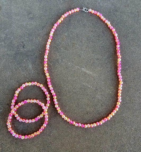 Pink necklace and 2 bracelet set