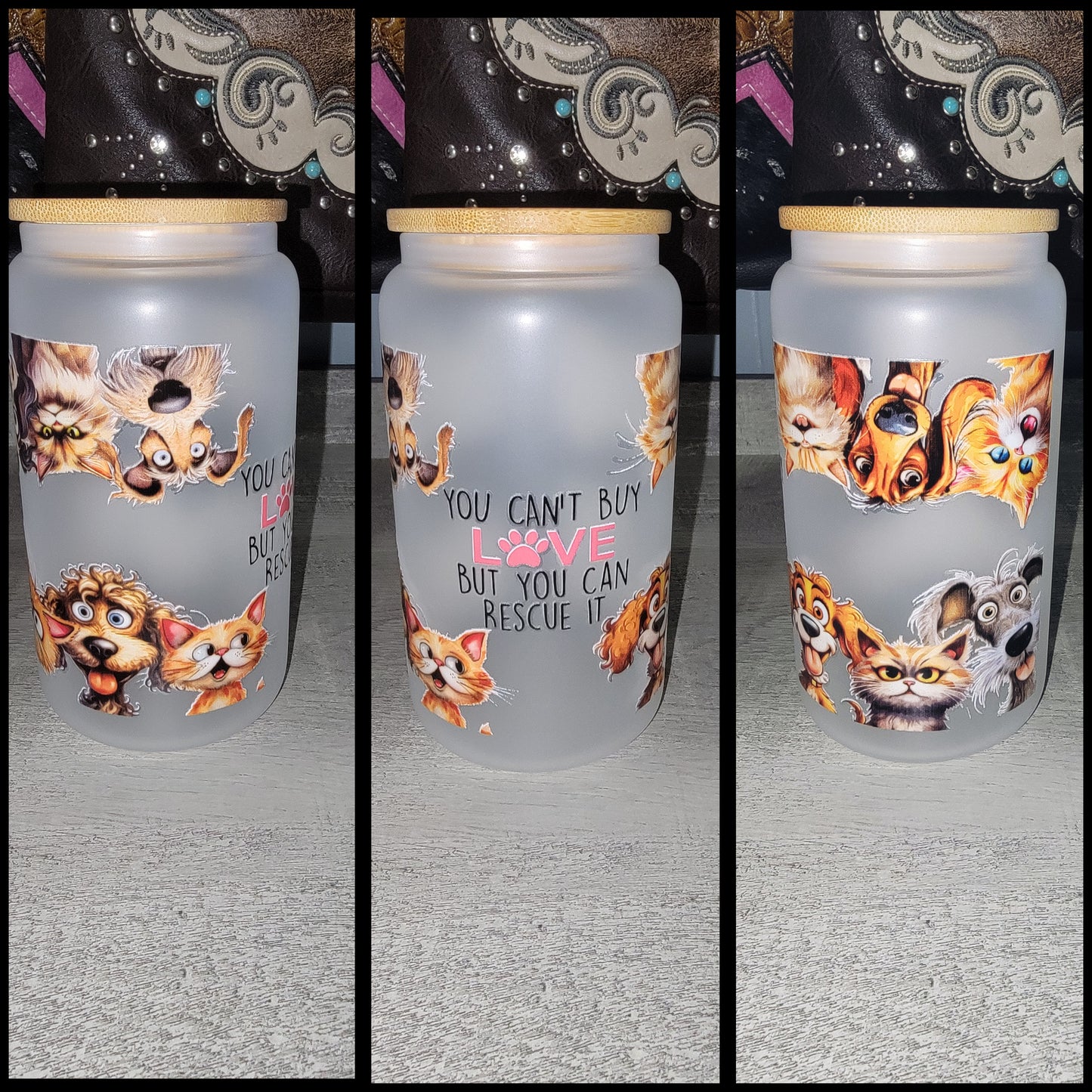 16 oz frosted glass cat cups