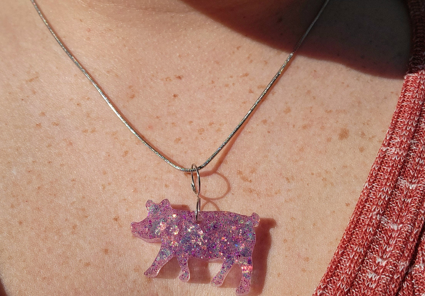 Resin "ABBYGAIL" PIGGY necklace on an 18 inch chain