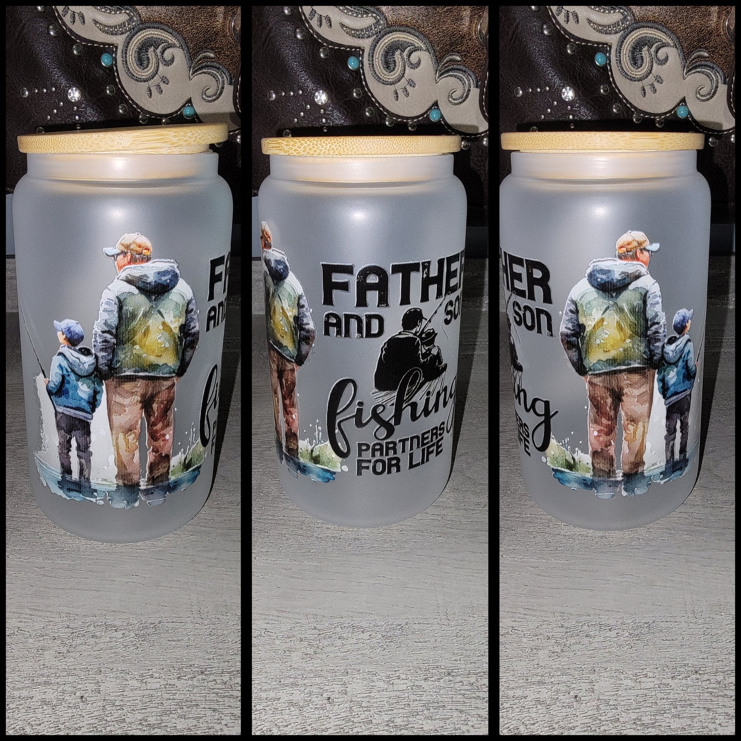 16 oz frosted glass Dad cups