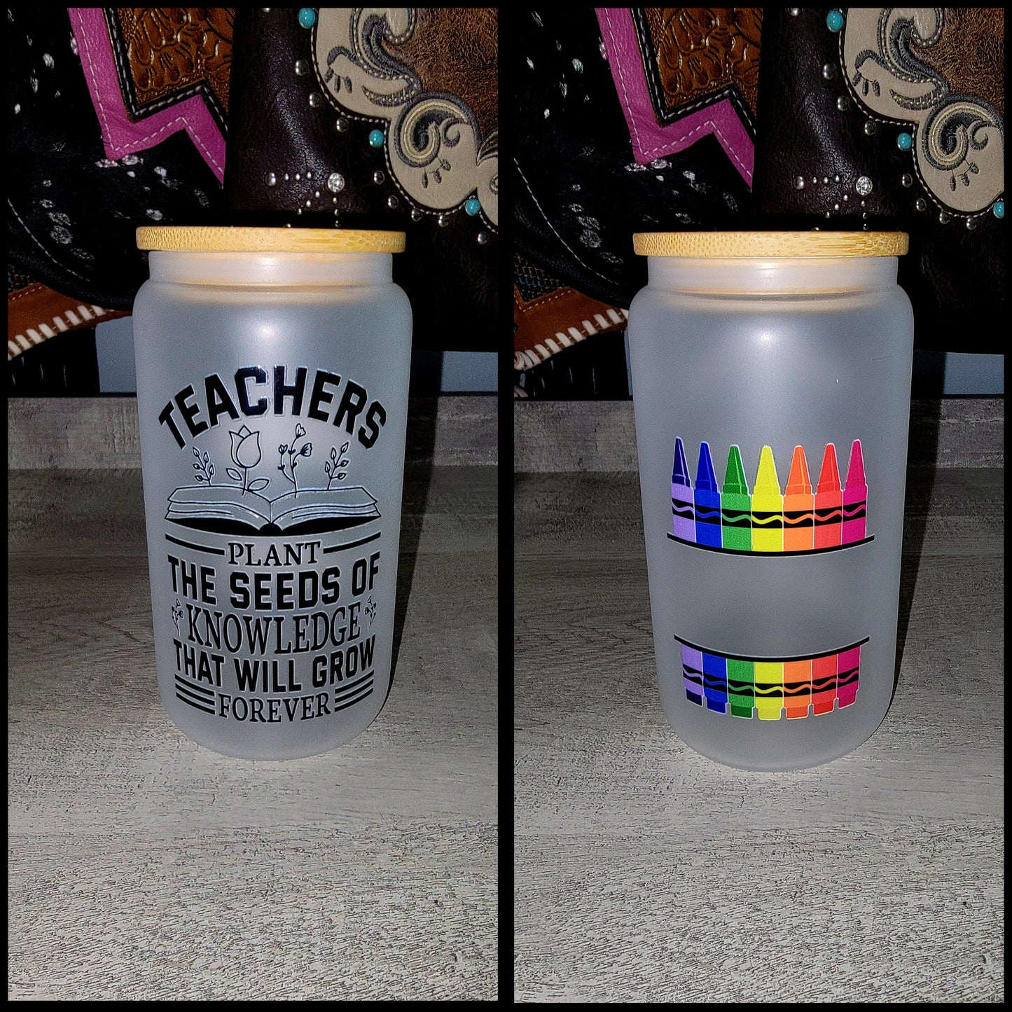 16 oz frosted glass teacher cups