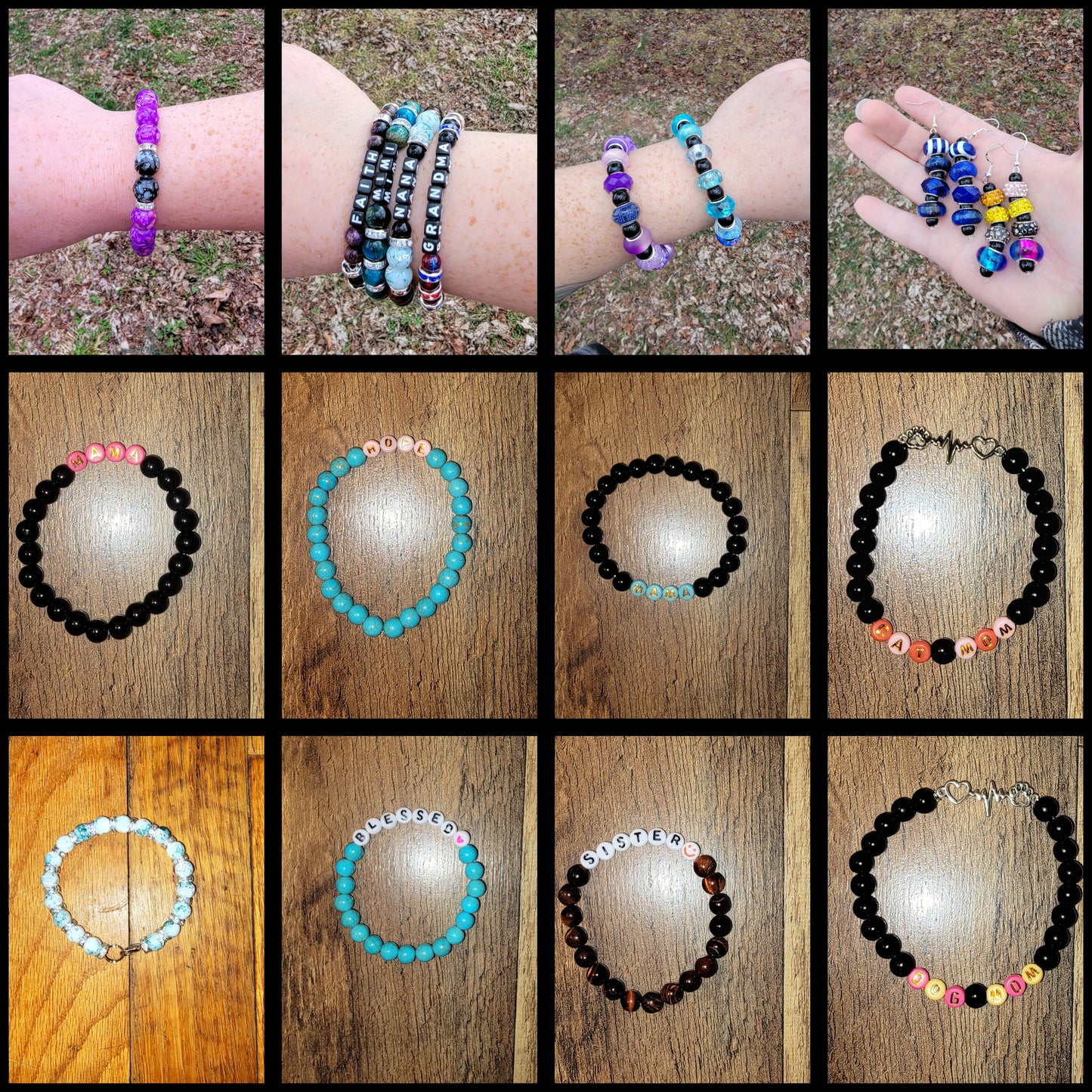 Natural gemstone bracelets and earrings