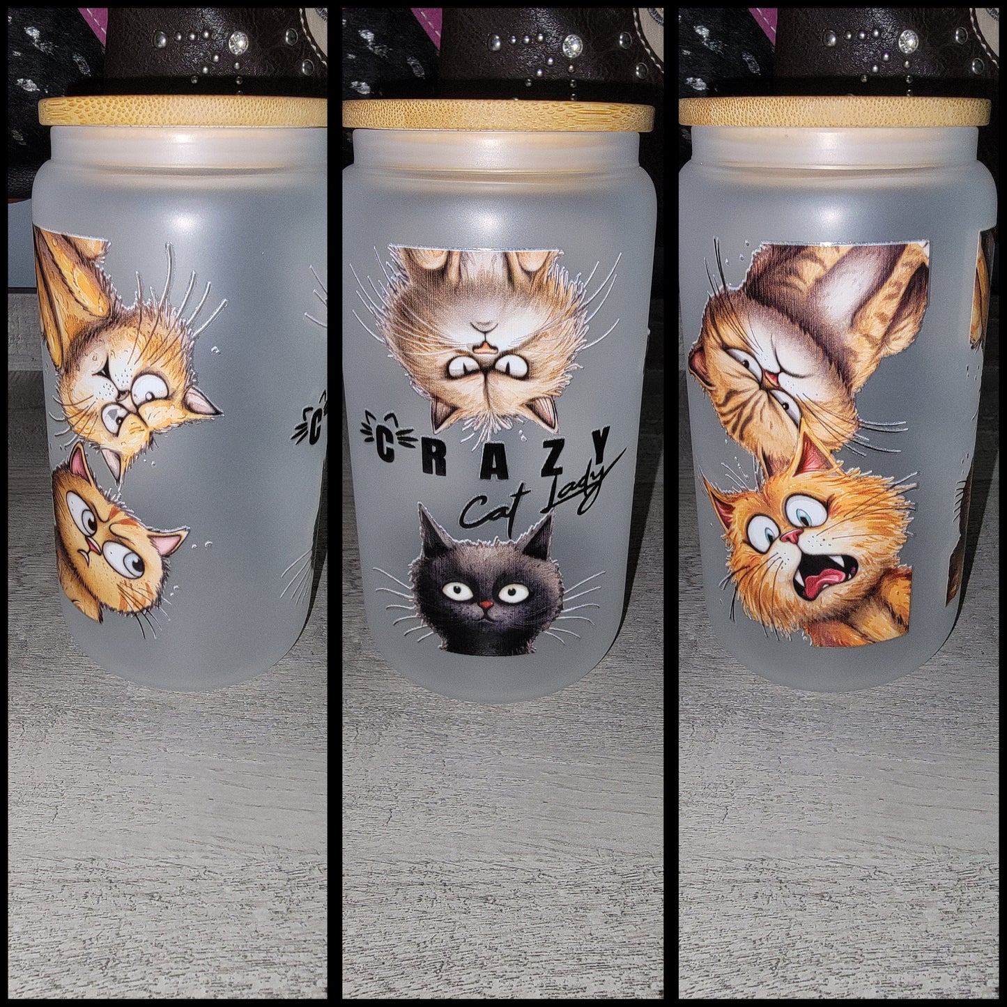 16 oz frosted glass cat cups